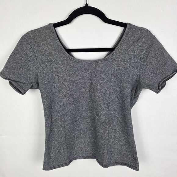 FLAX Gray Fitted Reversible Cropped Top Stretch Size Medium Neutral Casual Basic - Picture 1 of 6